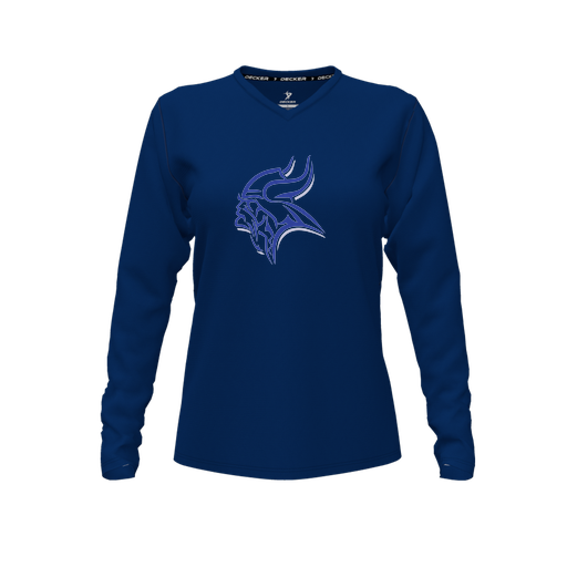 [FTLVCFNV-FYXS-LOGO1] Decker Comfort T-Shirt (Female Youth XS, Navy, V Neck, Logo 1, Long Sleeve)