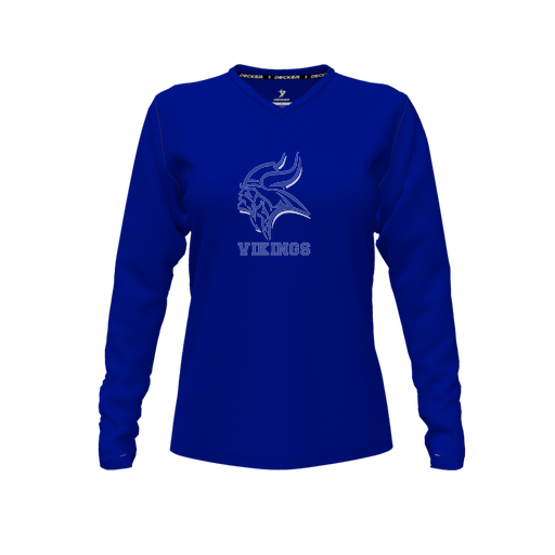 [CUS-DFW-TEES-CMF-VNK-LSL-RYL-FYXS-LOGO3] Decker Comfort T-Shirt (Female Youth XS, Royal, V Neck, Logo 3, Long Sleeve)