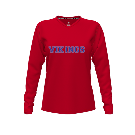 [FTLVCFRD-FYXS-LOGO2] Decker Comfort T-Shirt (Female Youth XS, Red, V Neck, Logo 2, Long Sleeve)