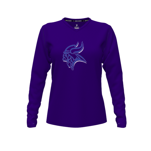 [FTLVCFPP-FYXS-LOGO1] Decker Comfort T-Shirt (Female Youth XS, Purple, V Neck, Logo 1, Long Sleeve)