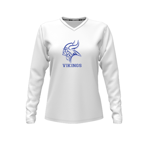 [FTLVPTWH-FYXS-LOGO3] Decker Performance T-Shirt (Female Youth XS, White, V Neck, Logo 3, Long Sleeve)