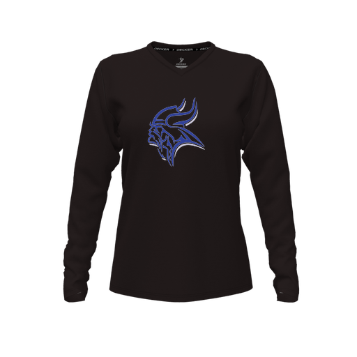 [CUS-DFW-TEES-PER-VNK-LSL-BLK-FYXS-LOGO1] Decker Performance T-Shirt (Female Youth XS, Black, V Neck, Logo 1, Long Sleeve)