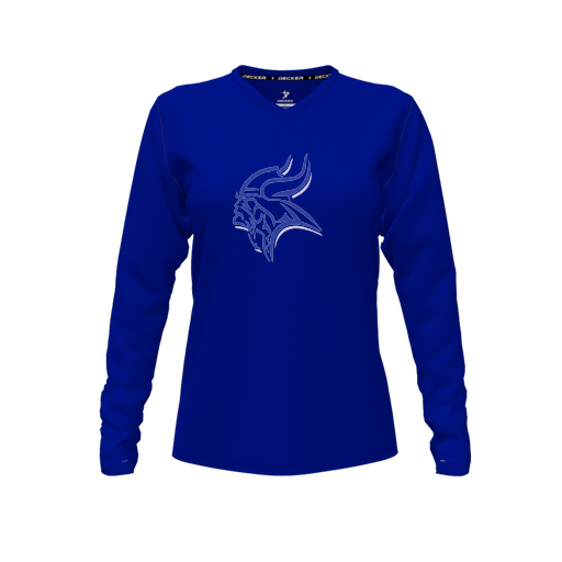 [FTLVPTRY-FYXS-LOGO1] Decker Performance T-Shirt (Female Youth XS, Royal, V Neck, Logo 1, Long Sleeve)