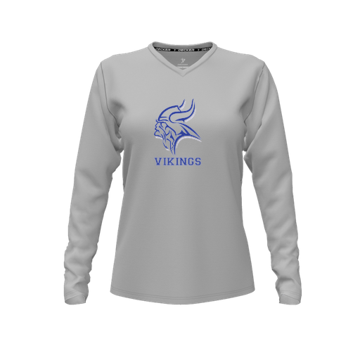 [FTLVPTGY-FYXS-LOGO3] Decker Performance T-Shirt (Female Youth XS, Gray, V Neck, Logo 3, Long Sleeve)