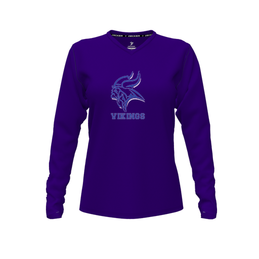 [FTLVPTPP-FYXS-LOGO3] Decker Performance T-Shirt (Female Youth XS, Purple, V Neck, Logo 3, Long Sleeve)